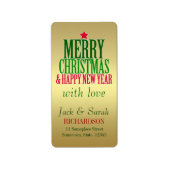 クリスマスの新年の願いブラシ付き金ゴールドギフトラベル ラベル (正面)