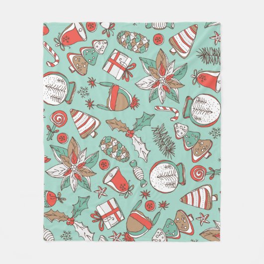 クリスマスの新年：ヴィンテージハンドドロー フリースブランケット (正面)