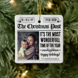 クリスマスの新聞写真入りオーナメント セラミックオーナメント