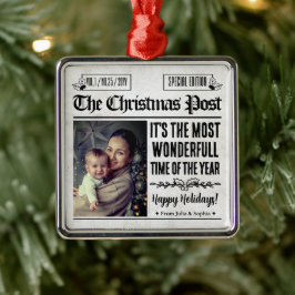 クリスマスの新聞写真入りオーナメント メタルオーナメント