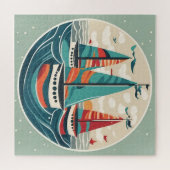 クリスマスの日に航海する3隻の船の絵 ジグソーパズル (横)