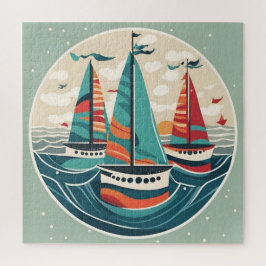 クリスマスの日に航海する3隻の船の絵 ジグソーパズル