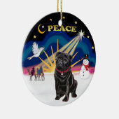 クリスマスの日の出 - 黒プーグ犬 セラミックオーナメント (右)