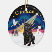 クリスマスの日の出 - 黒プーグ犬 セラミックオーナメント (左)