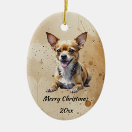 クリスマスの日付のテキスト チワワ、ペット 犬 動物 セラミックオーナメント
