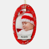 クリスマスの日付の写真付き赤い雪片・両面 セラミックオーナメント (右)