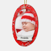 クリスマスの日付の写真付き赤い雪片・両面 セラミックオーナメント (左)