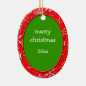 クリスマスの日付の写真付き赤い雪片・両面 セラミックオーナメント (裏面)