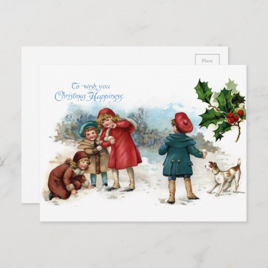 クリスマスの旧式の雪玉の戦い シーズンポストカード (正面/裏面)