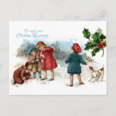 クリスマスの旧式の雪玉の戦い シーズンポストカード (正面)
