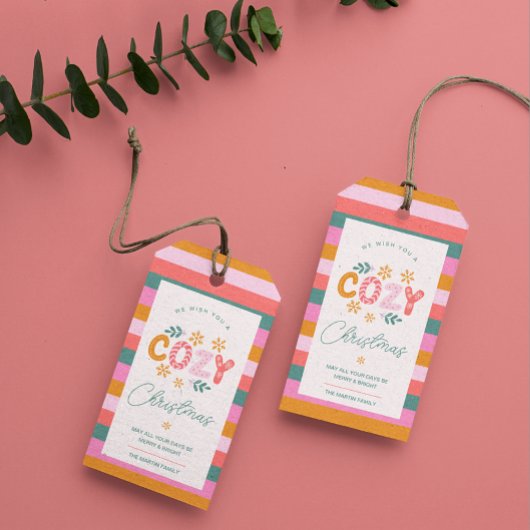 クリスマスの明るいお祝いを申し上げストライプる ギフトタグ