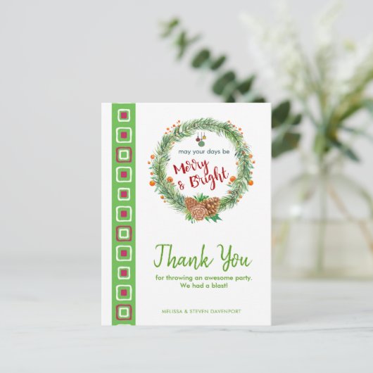 クリスマスの明るいリースの感謝メッセージ ポストカード (スタンド正面)
