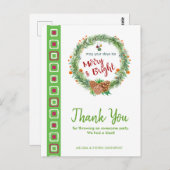 クリスマスの明るいリースの感謝メッセージ ポストカード (正面/裏面)