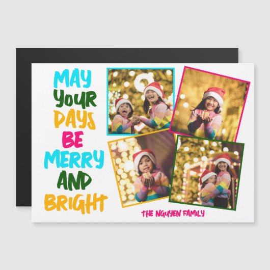 クリスマスの明るい写真4枚のマグネットカード (正面/裏面)