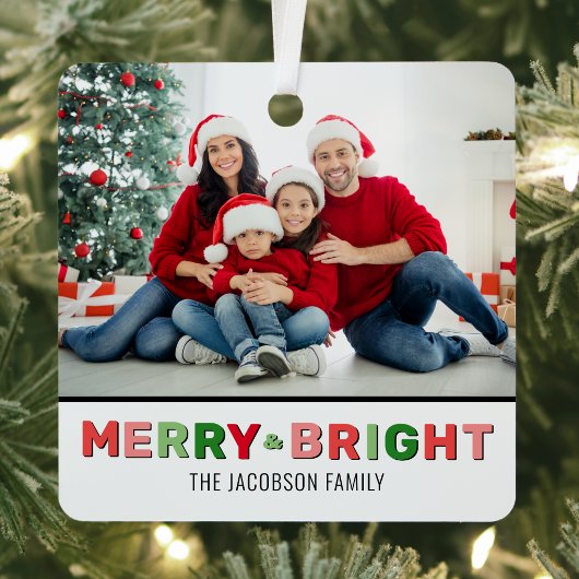 クリスマスの明るい写真 メタルオーナメント