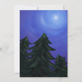 クリスマスの星が輝く松の森の絵画アート 招待状