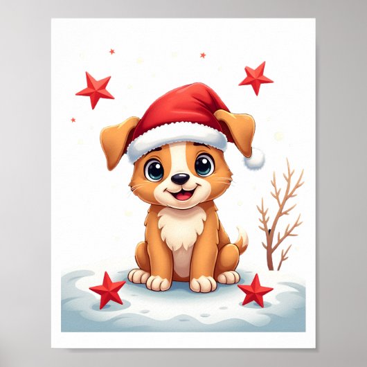 クリスマスの星と楽しい犬でお祭り気分を盛り上げよう ポスター (正面)