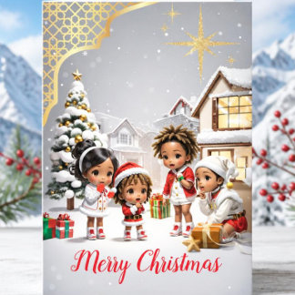 クリスマスの星の下のアフリカ系アメリカ人の子供たち シーズンカード