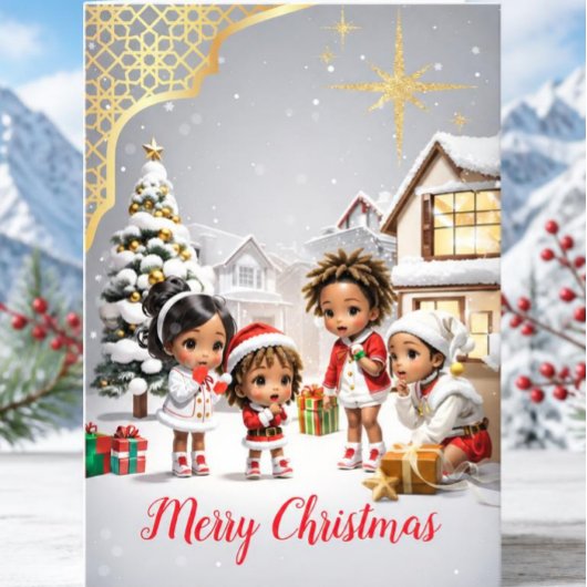 クリスマスの星の下のアフリカ系アメリカ人の子供たち シーズンカード