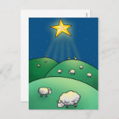 クリスマスの星の下のヒツジの群 シーズンポストカード (正面/裏面)