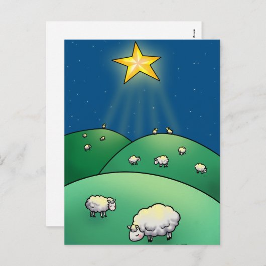クリスマスの星の下のヒツジの群 シーズンポストカード (正面/裏面)