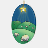 クリスマスの星の下のヒツジの群 セラミックオーナメント (左)