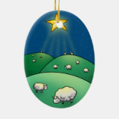 クリスマスの星の下のヒツジの群 セラミックオーナメント (裏面)