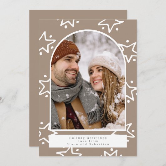 クリスマスの星模様の写真パーソナライズされた シーズンカード (正面/裏面)