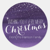 クリスマスの星空の夜の星の紫色の丸いシール ラウンドシール (正面)
