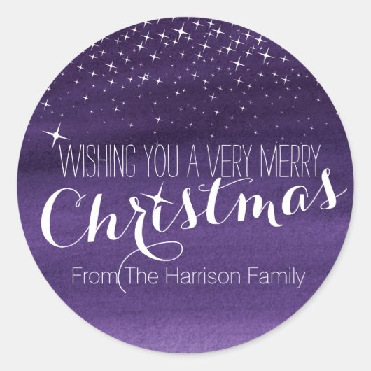 クリスマスの星空の夜の星の紫色の丸いシール ラウンドシール (正面)