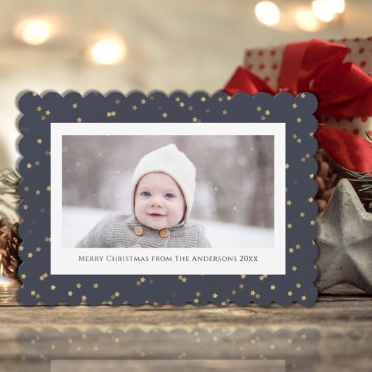 クリスマスの星空の夜 |金ゴールドミニマル写真 シーズンカード