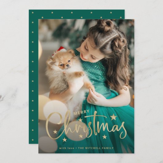 クリスマスの星 | 金ゴールド手書きスクリプトフォト シーズンカード (正面/裏面)