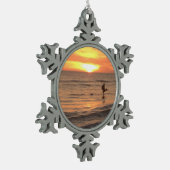 クリスマスの昼寝のビーチの記憶 スノーフレークピューターオーナメント (左)