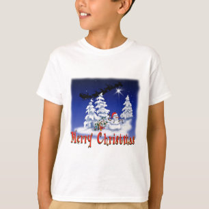 クリスマスの時に幸せな雪の男 Tシャツ