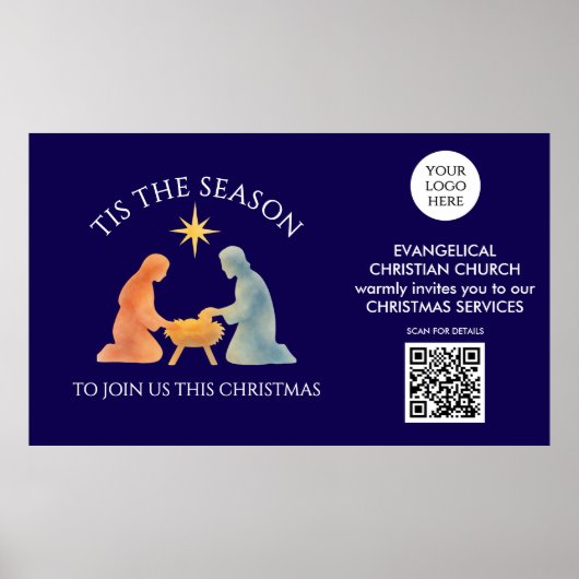 クリスマスの時期がやってきた ロゴ QR 教会の礼拝 クリスマス ポスター (正面)