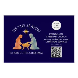 クリスマスの時期がやってきた ロゴ QR 教会の礼拝 クリスマス ポスター