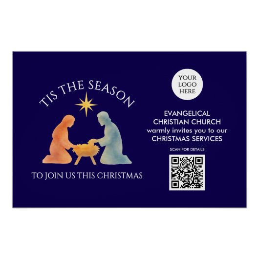 クリスマスの時期がやってきた ロゴ QR 教会の礼拝 クリスマス ポスター (正面)