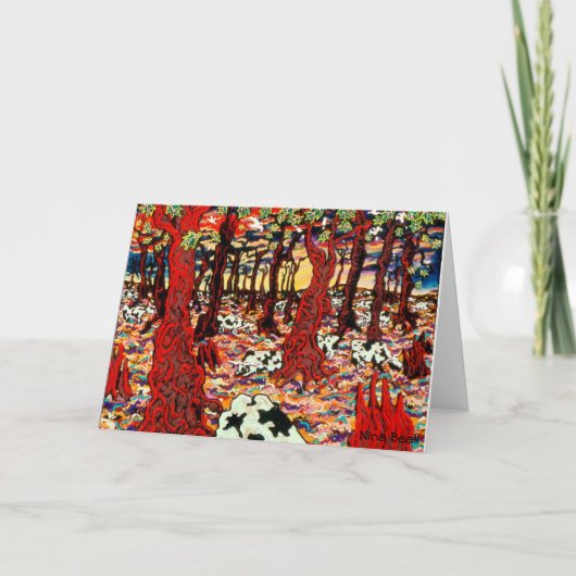 「クリスマスの時期に森の中の牛」ニーナ・ベル シーズンカード (正面)