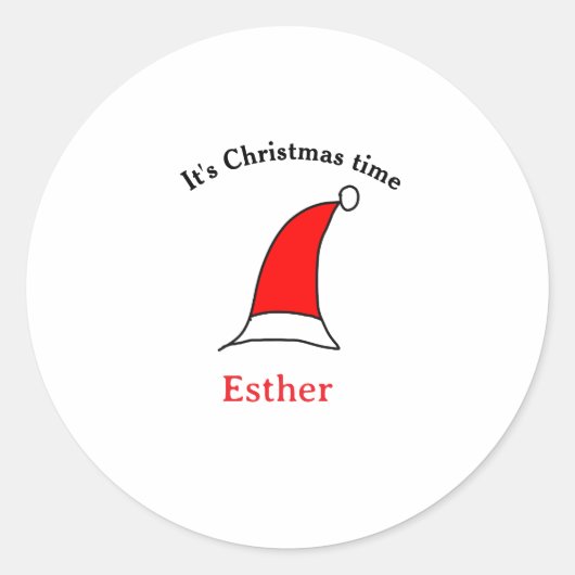 クリスマスの時期、サンタの赤い帽子 名前 シンプル ユーモア ラウンドシール (正面)