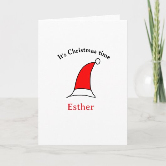 クリスマスの時期、サンタの赤い帽子 名前 シンプル 可愛い カード (正面)