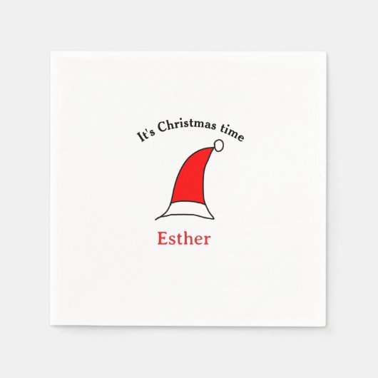 クリスマスの時期、サンタの赤い帽子 名前 シンプル 可愛い スタンダードカクテルナプキン (正面)