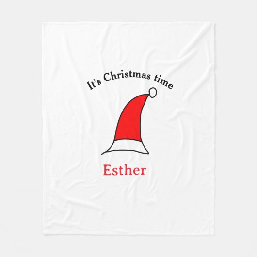 クリスマスの時期、サンタの赤い帽子 名前 シンプル 可愛い フリースブランケット (正面)