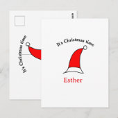 クリスマスの時期、サンタの赤い帽子 名前 シンプル 可愛い ポストカード (正面/裏面)