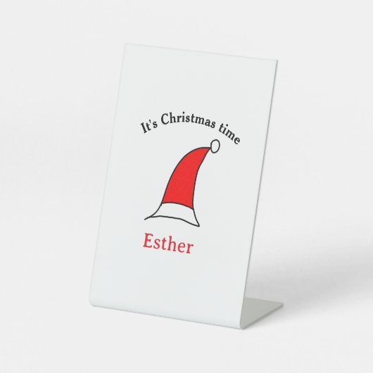 クリスマスの時期、サンタの赤い帽子 名前 シンプル 可愛い 台座サイン (正面)