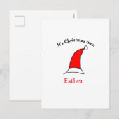 クリスマスの時期、サンタの赤い帽子 名前 シンプル 楽しい シーズンポストカード (正面/裏面)