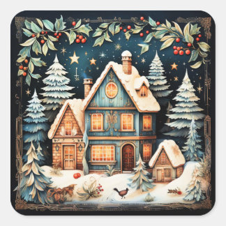 クリスマスの時期、ヴィンテージのホリデーシーン、 スクエアシール