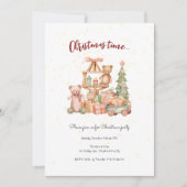 クリスマスの時期、子供たちの玩具とプレゼントパーティー 招待状 (正面)