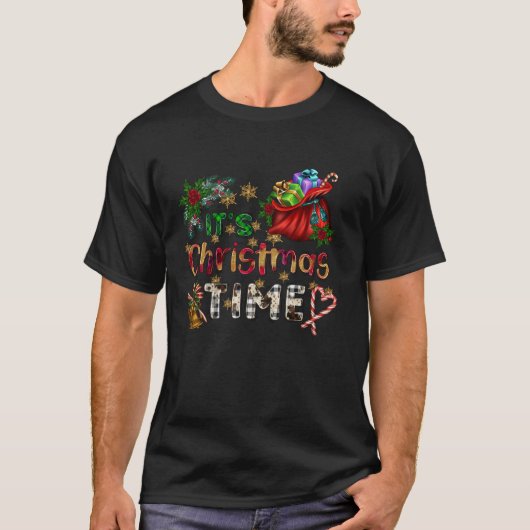 クリスマスの時間とクリスマスギフトキャンディケーンパジ Tシャツ (正面)