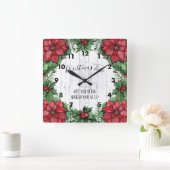 クリスマスの時間ポインセチアおよびヒイラギの果実 スクエア壁時計 (ホーム)