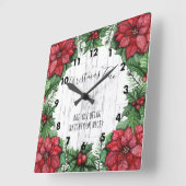 クリスマスの時間ポインセチアおよびヒイラギの果実 スクエア壁時計 (傾斜)